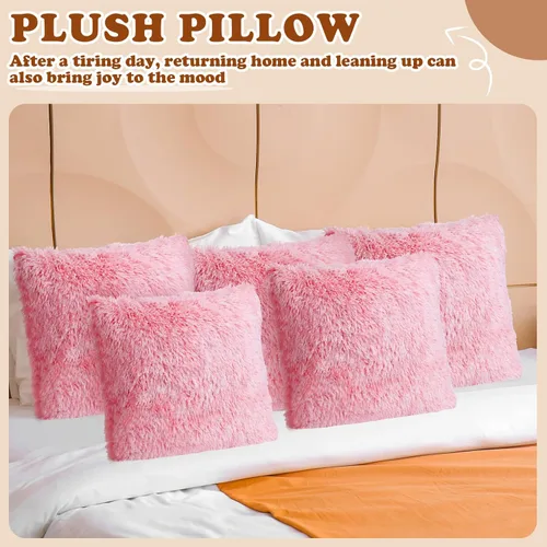 Miniatura 4 de VitalCozy 6 fundas de almohada de piel sintética esponjosa para sofá, cojín cuadrado de 18 x 18 pulgadas, fundas de almohada decorativas de lujo