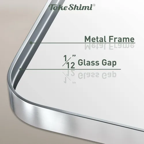 Miniatura 144 de TokeShimi - Espejo para pared de baño, espejo de tocador con marco de metal de aleación de aluminio mate cepillado e inoxidable, decoración rústica