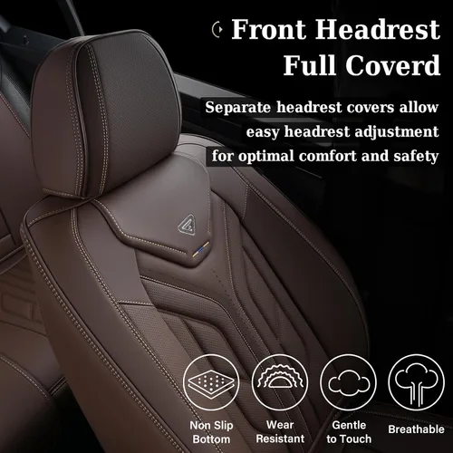 Miniatura 6 de Coverado Juego completo de fundas de asiento de automóvil, protectores de asiento de automóvil, fundas de asiento de cuero para automóviles, Café