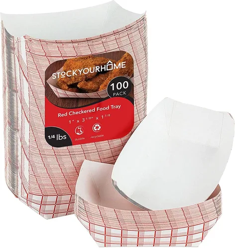 Miniatura 14 de Botes pequeños de papel para alimentos (paquete de 100) bandejas desechables de 1 libra a cuadros rojos y blancos, botes de comida ecológicos, botes