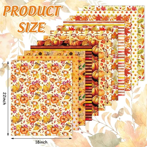 Miniatura 2 de Whaline Paquete de 12 piezas de tela de algodón de otoño de 18 x 22 pulgadas, acuarela, calabaza, arce, girasol, cuartos, acolchados, telas