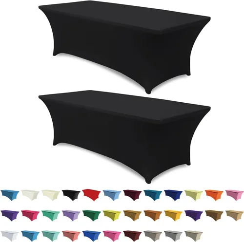 Miniatura 27 de ABCCANOPY - Funda de mesa de elastano elástica de 8 pies, mantel ajustado y resistente a las arrugas, reutilizable para mesas plegables Negro