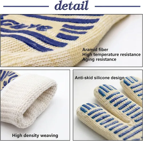 Miniatura 3 de Guantes de horno, guantes de parrilla resistentes al calor de 540 grados, guantes de silicona antideslizantes para superficies calientes con dedos