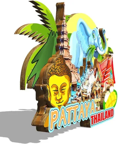 Miniatura 2 de Imán de madera para nevera de Pattaya Tailandia Monumentos 3D de viaje, coleccionables, recuerdos, decoración hecha a mano