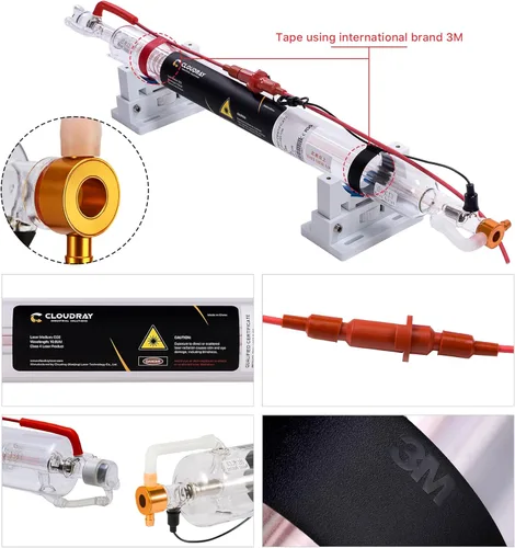 Miniatura 2 de Cloudray Tubo láser 40W 720mm Diá.50mm, Tubo láser CO2 grabador 45W, Cable preconectado con revestimiento, Tubo CO2 de 40 vatios con cabezal