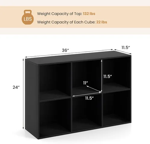 Miniatura 3 de Giantex Estantería de 6 cubos, estantería de 3 niveles, estante vertical horizontal con kits antivuelcos, organizador de almacenamiento moderno