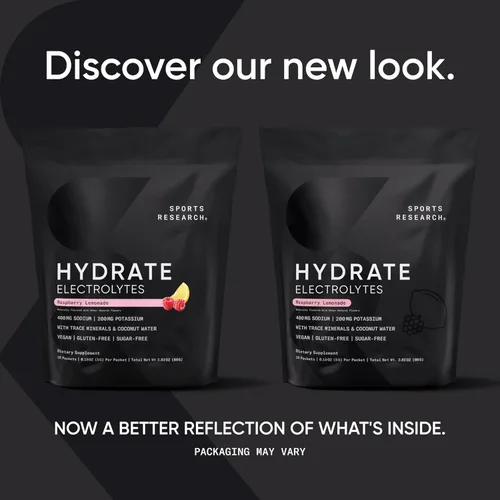 Miniatura 2 de Sports Research® Hydrate Paquetes de Polvo de Electrolitos - Sin Azúcar y con Sabor Natural con Vitaminas, Minerales y Agua de Coco - Apoya