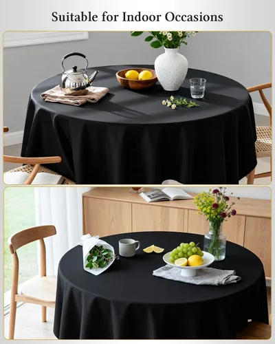 Miniatura 5 de BESTVIP Manteles redondos de poliéster de 60 pulgadas Se adapta a mesas de 20 a 48 pulgadas Funda decorativa lavable de tela para restaurantes