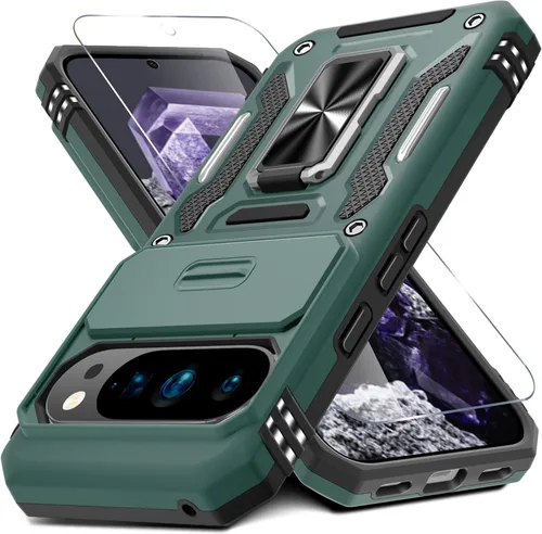 Miniatura 52 de DEERLAMN Funda para Google Pixel 8 con cubierta deslizante para cámara + protector de pantalla (1 paquete), soporte de anillo giratorio grado