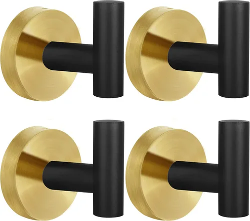 Paquete de 4 ganchos para toallas de bata, gancho de pared negro y dorado, de acero inoxidable, resistente, colgador de puerta, toalla, ropa, Negro