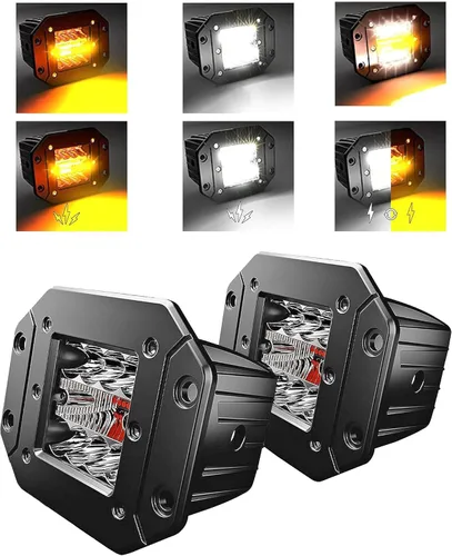 Miniatura 11 de 2 piezas de cápsulas LED de montaje empotrado de 5 pulgadas, 6 modos luz ámbar/blanca, estroboscópica, antiniebla, luz de marcha atrás, luz