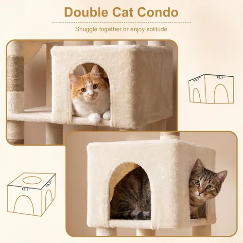Miniatura 10 de Heybly 68.1" Cat Tree with Oversized Top Platform & Wide Base, Heavy Duty Cat Tower for Large Indoor Cats with 2 Condos, 2 Hammocks, 10 Sisal