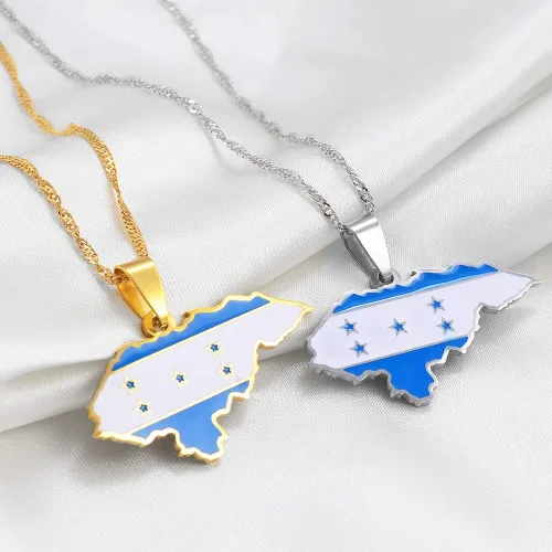 Miniatura 8 de Collar de cadena ajustable con colgante de mapa de Honduras para hombres, Acero inoxidable, No es una piedra preciosa