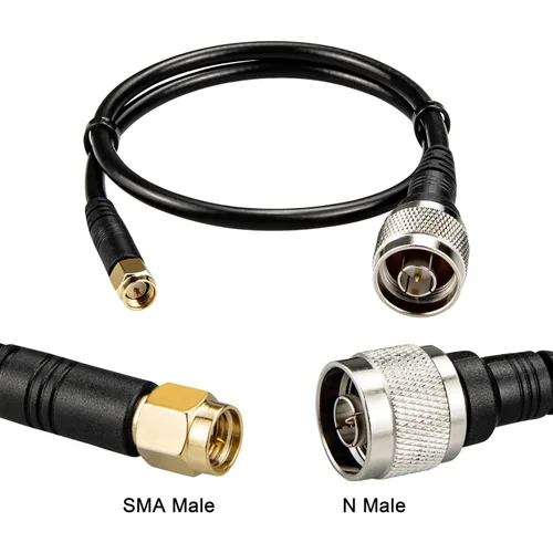 Miniatura 2 de Paquete de 2 cables SMA macho a N macho RG58 de 1.64 pies tipo SMA a N, cable coaxial de puente de antena coaxial de pérdida ultrabaja, 50 ohmios