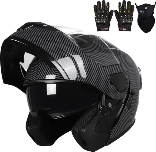 Miniatura 17 de Casco modular para motocicleta de adultos, con doble visera abatible, cara completa, aprobado por DOT para hombres, mujeres, moto, ATV, UTV, moto