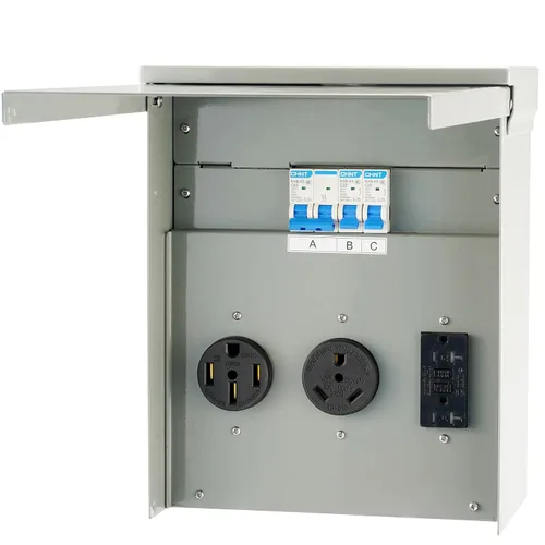 Miniatura 13 de VEVOR Caja de toma de corriente RV de 50 amperios, 125/250 voltios, caja de receptáculo cerrada para exteriores con cerradura, NEMA 14-50R, panel