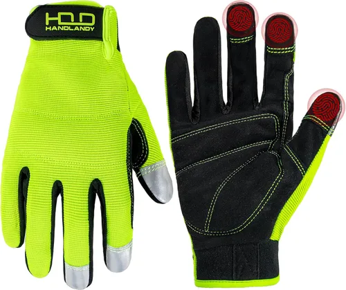 Miniatura 23 de HANDLANDY Guantes de trabajo para hombre y mujer, guantes de trabajo de mecánicos de uso general con pantalla táctil, guantes de trabajo flexibles