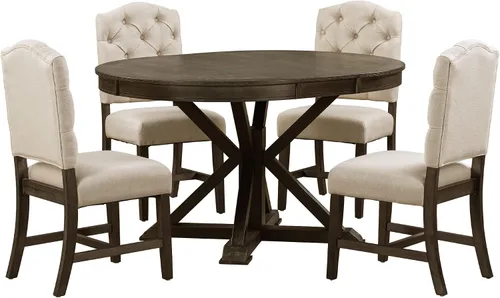 Miniatura 7 de Farmhouse - Juego de mesa de comedor de 5 piezas, mesa de comedor redonda extensible con 4 cómodas sillas tapizadas, juego de muebles funcionales