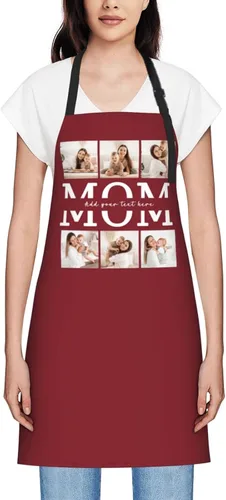 Miniatura 40 de Delantales personalizados para mujer, diseño de delantal de chef ajustable con nombre, textos, fotos, flores, regalos para el día de la madre