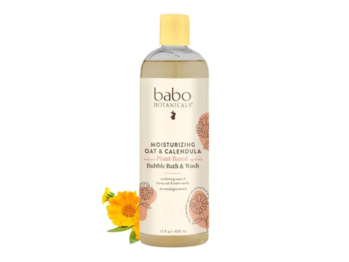BABO Botanicals Baño y lavado de burbujas hidratante 2 en 1 de avena y caléndula, limpiador suave ligeramente perfumado para piel seca o sensible,