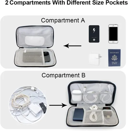 Miniatura 2 de Organizador de accesorios de viaje, bolsa electrónica para mantener los cables en orden (tamaño mediano, negro)