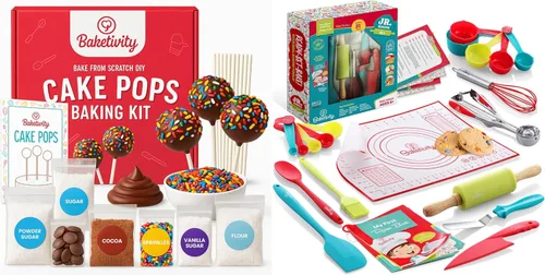 Baketivity Paquete de hornear para niños, kit de pastel de bricolaje y juego de cocina para niños reales de 31 piezas, ingredientes Kosher