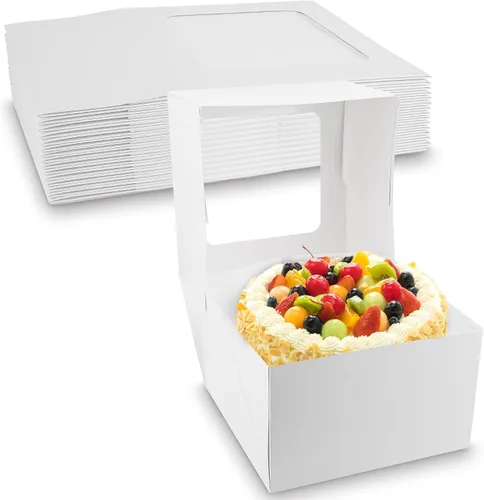 MT Products - Caja de panadería para tartas / pasteles con ventana emergente, de armado automático, de cartón Kraft blanco