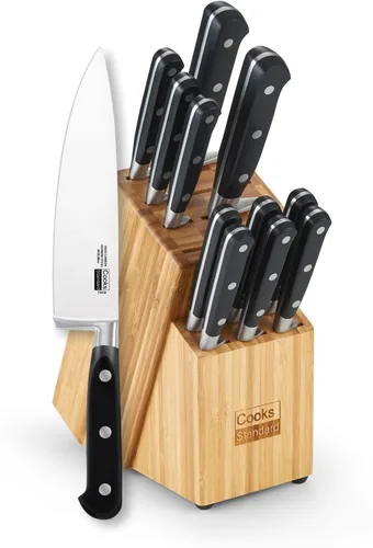 Miniatura 8 de Cooks Standard Juego de cubiertos de cocina de bambú clásico con cuchillos, hoja alemana de alto carbono de forja de acero inoxidable con bloque