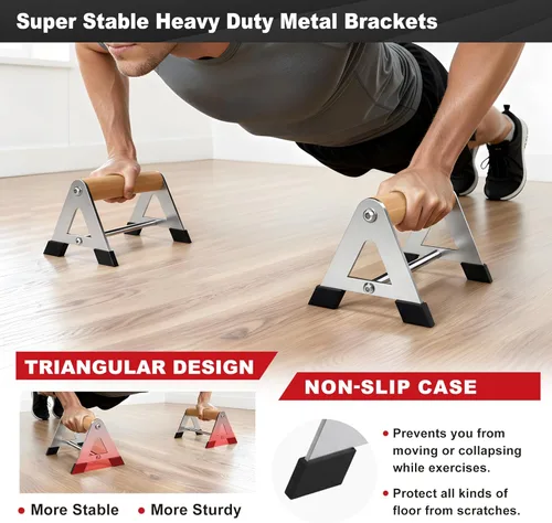 Miniatura 3 de Push Up Bar - Heavy-Duty Stainless Steel Pushup Stands with Non-Slip Base, 660LB Capacity, Portable Home Gym Equipment for Strength Training & Floor