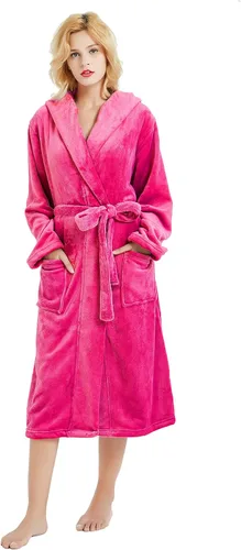 Miniatura 95 de HEARTNICE Bata de forro polar con capucha para mujer, bata de baño suave para mujer, bonito abrigo largo para casa
