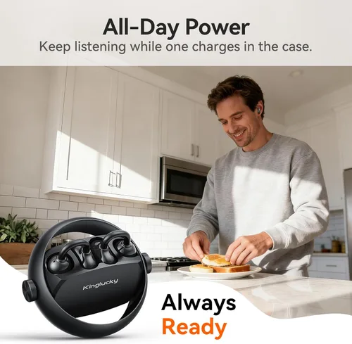 Miniatura 6 de Kinglucky Auriculares inalámbricos 2 en 1, auriculares intrauditivos y abiertos con clip, ajuste cómodo, auriculares Bluetooth 5.4 con micrófono