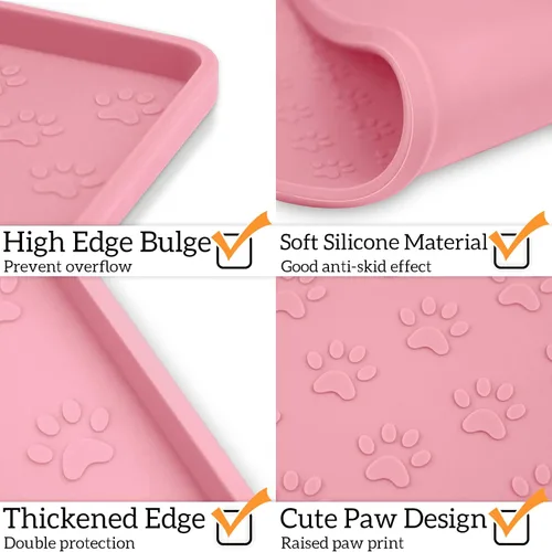 Miniatura 4 de Ptlom Mantel individual para mascotas para perros y gatos, tapete para evitar el desbordamiento de alimentos y agua, adecuado para mascotas Rosa