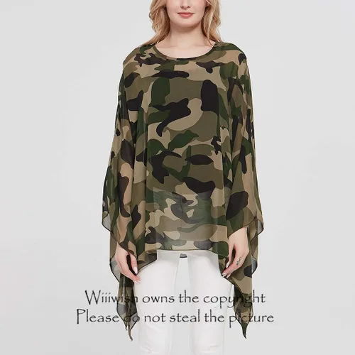 Miniatura 3 de Wiiiwish Poncho de gasa transparente para mujer, suelto, liso, largo, murciélago, caftán, túnica