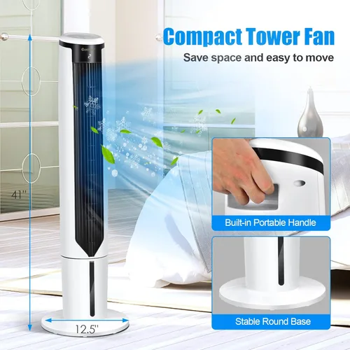 Miniatura 7 de COSTWAY Enfriador de aire evaporativo, enfriador de aire oscilante portátil de 41 pulgadas con control remoto, 3 modos, 3 velocidades, pantalla LED