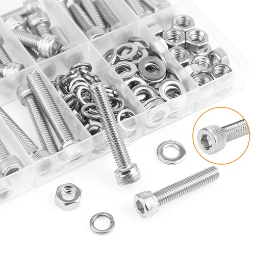 Miniatura 4 de HELIFOUNER 120 piezas M6 x 0.394 in /0.472 in /0.630 in /0.787 in /0.984 in /1.181 in /1.378 in, cabeza hexagonal, tornillos, arandelas, tuercas