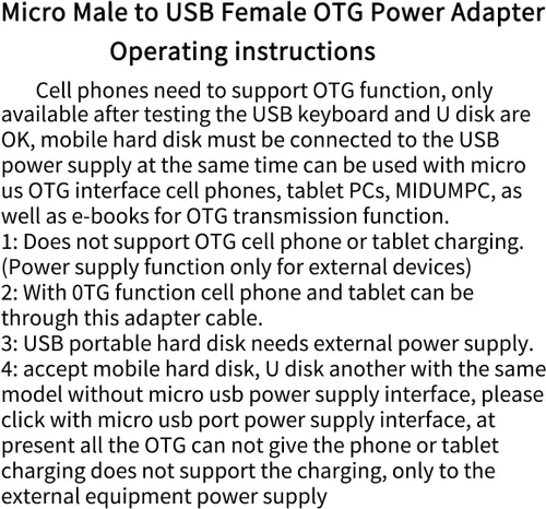 Miniatura 5 de Adaptador OTG micro USB 2 en 1 alimentado de 90 grados en ángulo recto con puerto de carga de alimentación micro USB, paquete de 2