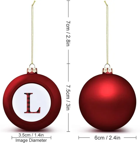 Miniatura 2 de Decoración de letras iniciales, adorno de bola de Navidad, negro y rojo, búfalo a cuadros, letra L, adornos de Navidad, recuerdo de recuerdo, regalo