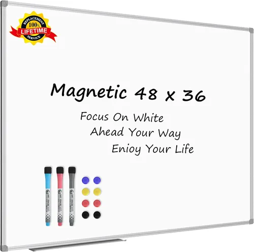Miniatura 14 de Lockways Pizarra blanca magnética grande de borrado en seco de 60 x 40 pulgadas, pizarra blanca montada en la pared con bandeja para bolígrafos