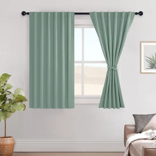 Miniatura 27 de Hiasan Cortinas opacas negras para dormitorio, cortinas opacas cortas de 45 pulgadas de largo, con aislamiento térmico, bolsillo para barra