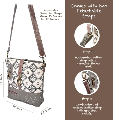Miniatura 5 de 3B SHOUZO Messenger and Shoulder Bag - Upcycled Vintage Canvas & Leather