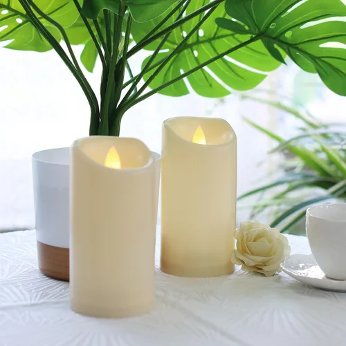 Miniatura 5 de Paquete de 2 velas para exteriores con temporizador (3 x 5 pulgadas), impermeables, sin llama, parpadeantes, velas LED falsas de plástico