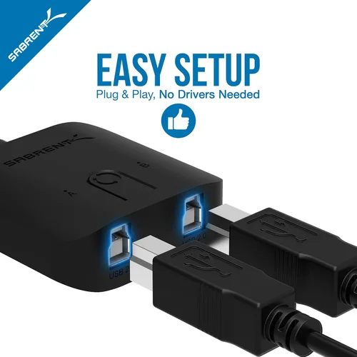 Miniatura 6 de SABRENT Interruptor de uso compartido USB 2.0 para múltiples computadoras y periféricos Indicadores de dispositivo LED (USB-SW20) Negro
