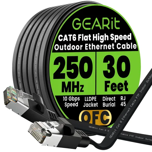 Miniatura 20 de GEARit Cable Ethernet plano Cat 6 para exteriores (15 pies, negro) Chaqueta LLDPE clasificada para entierro directo – Cat6 blindado FTP 10Gbps