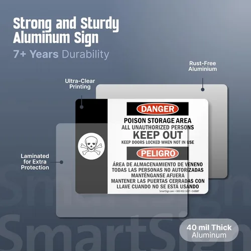 Miniatura 4 de SmartSign Letrero bilingüe "Danger - Poison Storage Area" Aluminio de 10 x 14 pulgadas