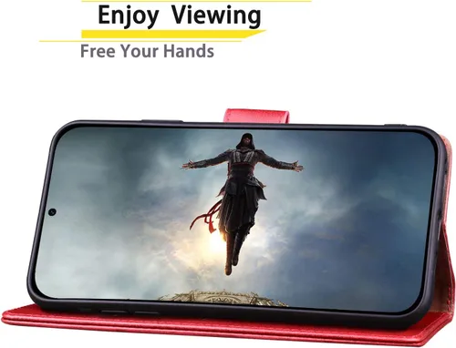 Miniatura 6 de SUANPOT Funda tipo cartera de cuero para Samsung Galaxy A52 4G y 5G con tarjetero de crédito RFID Flip Folio Book Phone Case Funda a prueba de Rojo