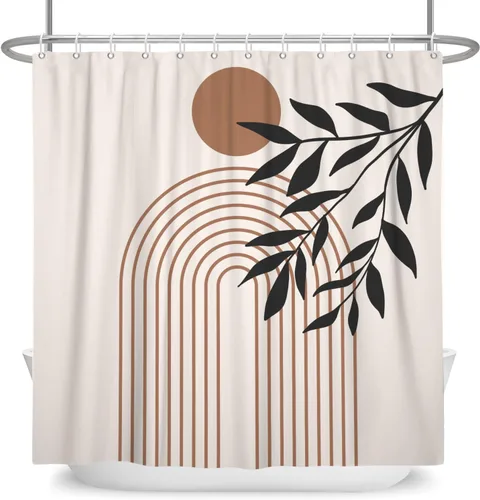 Miniatura 8 de Cortina de ducha moderna y bohemia, cortinas de ducha minimalistas estéticas azules de mediados de siglo para baño, cortinas de baño impermeables