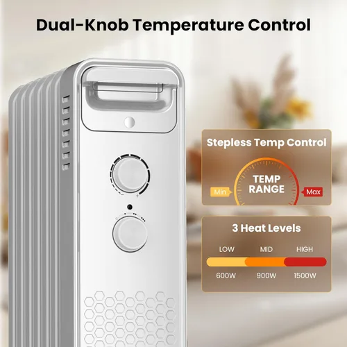 Miniatura 2 de Calentador de radiador eléctrico portátil, calentadores de espacio llenos de aceite con 3 ajustes de calor, termostato ajustable, protección contra