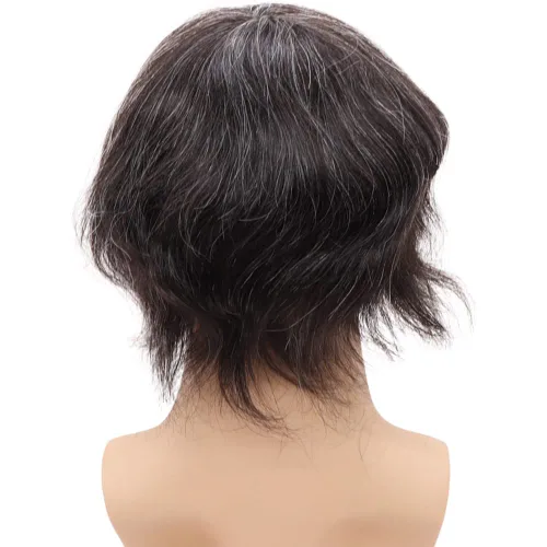 Miniatura 4 de Toupee - Sistema de reemplazo de cabello humano virgen europeo de 7 x 9 pulgadas para hombre, postizo de encaje mono con poliuretano duradero 1B