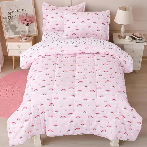 Miniatura 18 de david's kids Juego de ropa de cama de 4 piezas para niños pequeños - Juego de ropa de cama suave y transpirable para niñas, incluye edredón