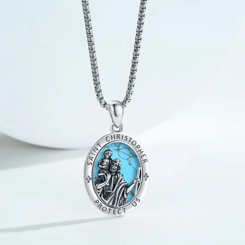 Miniatura 415 de Collar con colgante de plata de ley 925 con medalla de San Patrón, joyería religiosa para hombres y mujeres, con cadena de acero inoxidable 316L